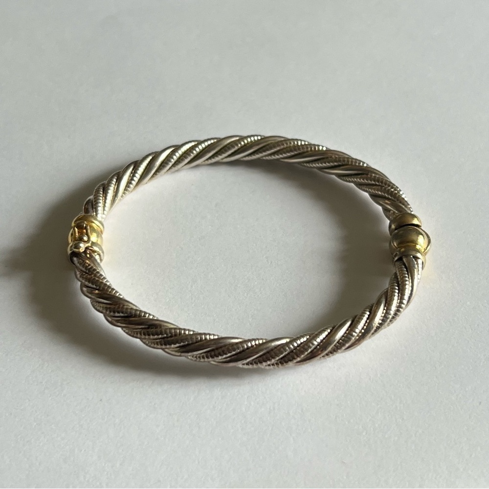 925 Sterling Silver Gold plating Two-Tone metal Rope Hinged Clamper Bracelet